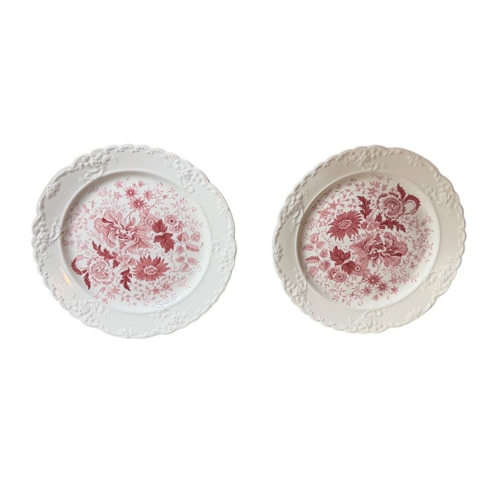 Taylor Smith Taylor Pink Floral Dinner Plates Set of 2 Vintage Chintz